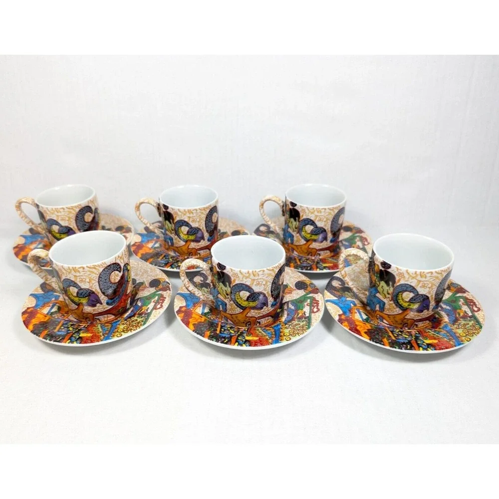 Pacita Abad Espresso Set‎ Mini Cup Mug Saucer Porcelain RARE Wayang Pandawa Lima